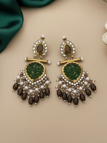 Ishhaara Brown Cutwork Chandbali Earrings