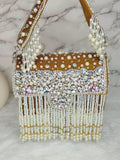 Ishhaara Designer Crystal And Pearl Work Flap Clutch