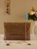 Ishhaara Brown Designer Jute Fabric Clutch Bags