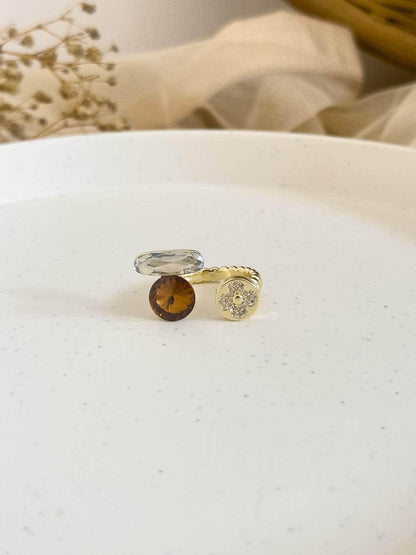 Ishhaara Dior Crystal Gold Tone Open Ring