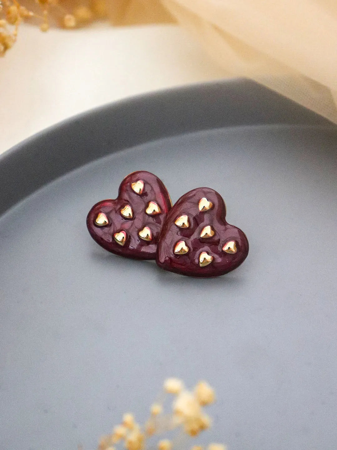 Ishhaara Brown Fashion Heart Stud Earrings