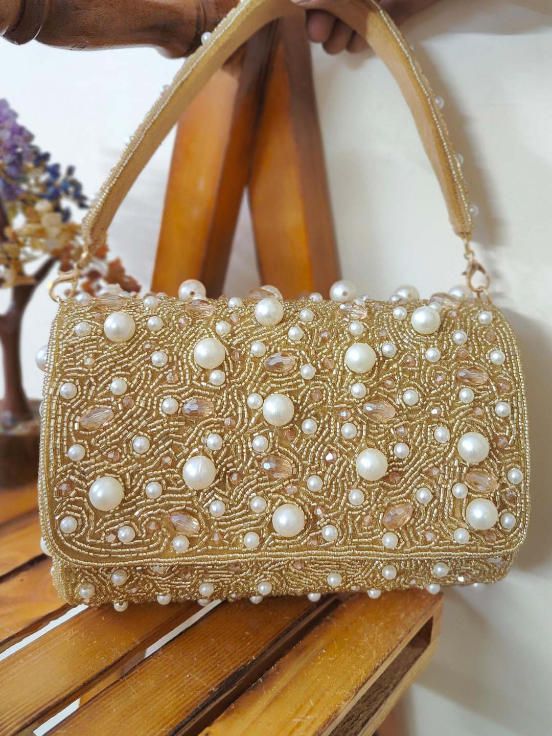 Ishhaara Pink Pearl Flap Clutch