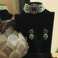 Ishhaara Brown Rectangular Carved Pearls Choker Necklace Set