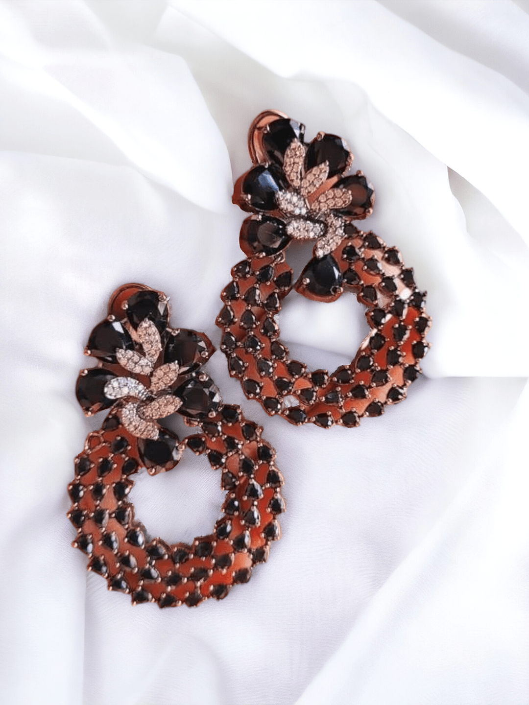 Ishhaara Brown Round Colorful Glam Rhinestone Earrings