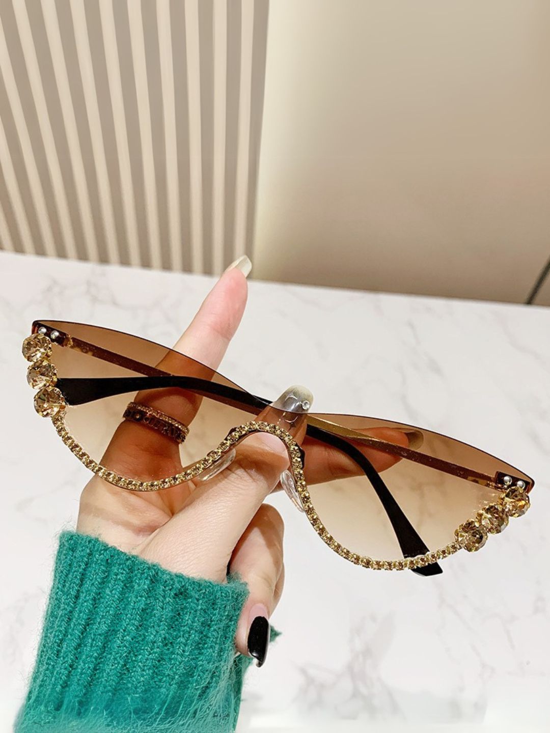 Ishhaara Brown Stone Studded Sun Glasses