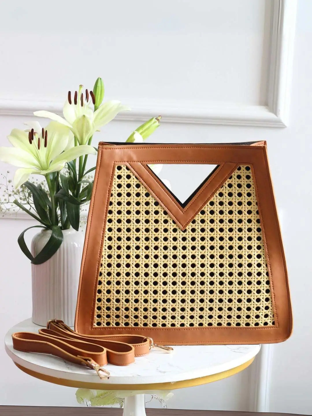 Ishhaara Brown V Cut Hand Held Handbag