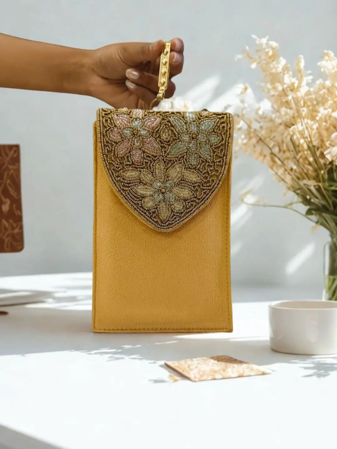 Ishhaara Brown Velvet Majesty Phone Clutch Bag