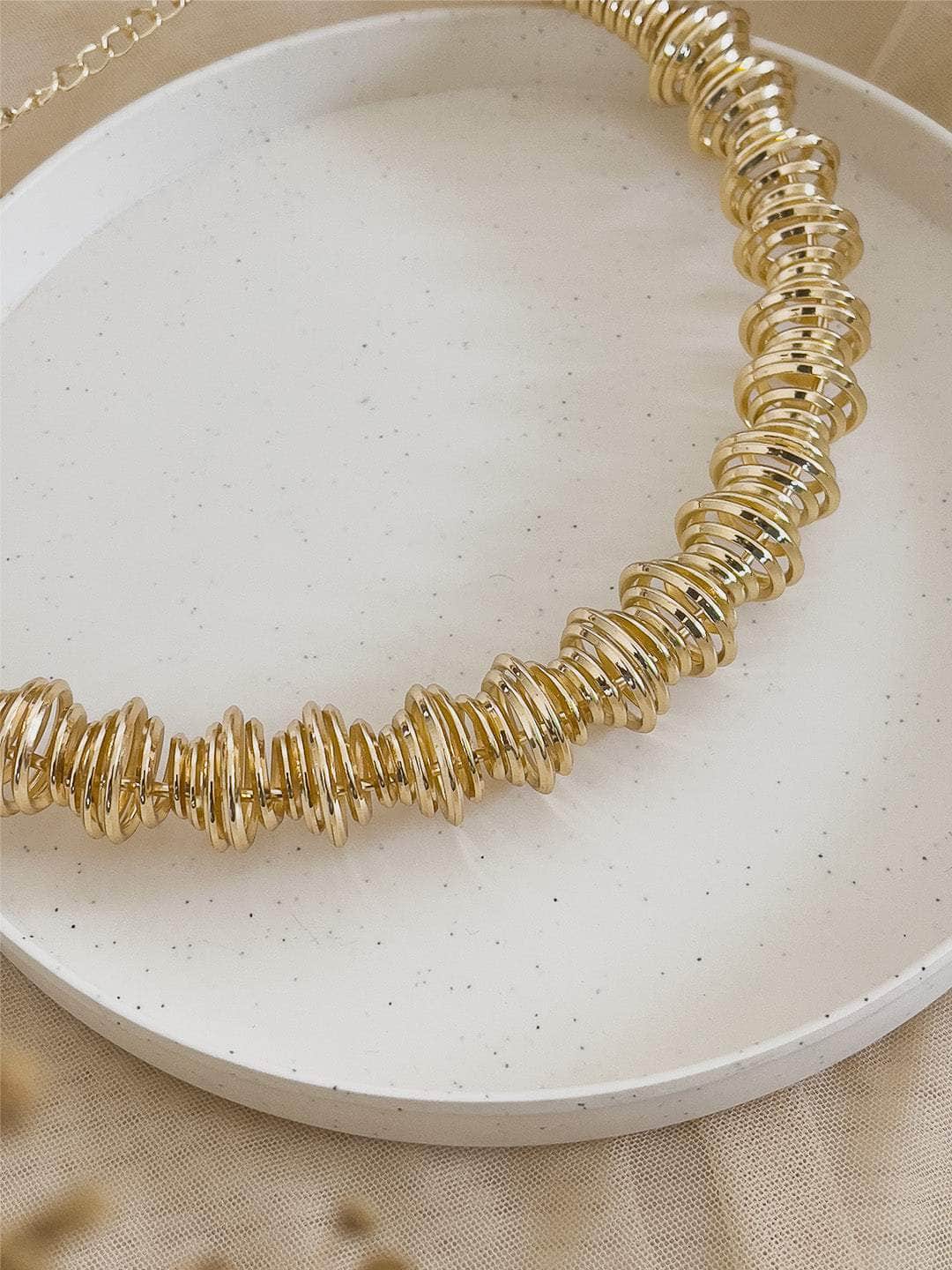 Ishhaara Brushed Gold Finish Wavy Spacer Beads Necklace