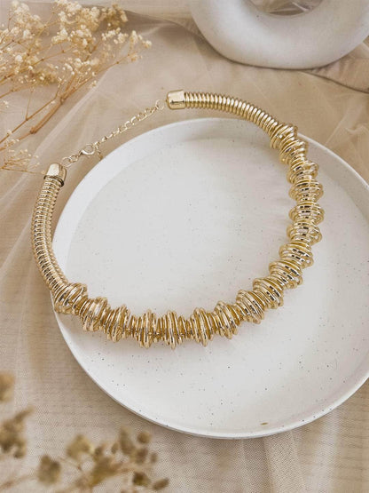 Ishhaara Brushed Gold Finish Wavy Spacer Beads Necklace