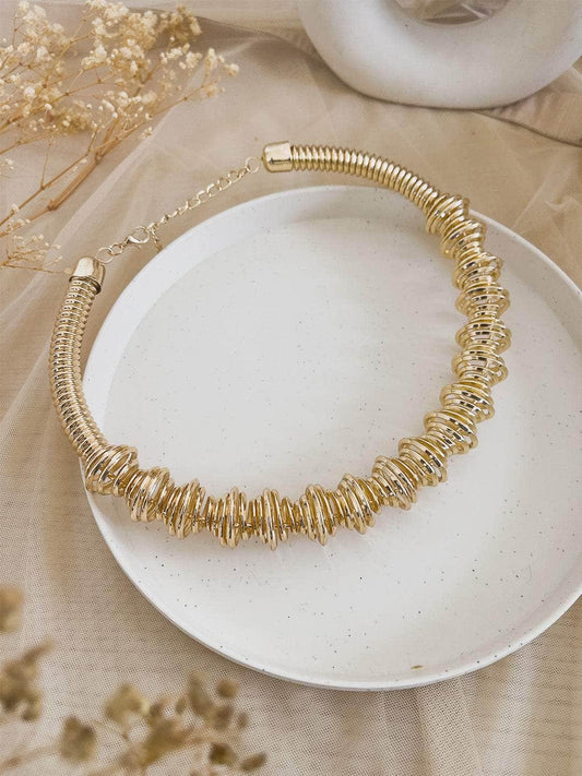 Ishhaara Brushed Gold Finish Wavy Spacer Beads Necklace