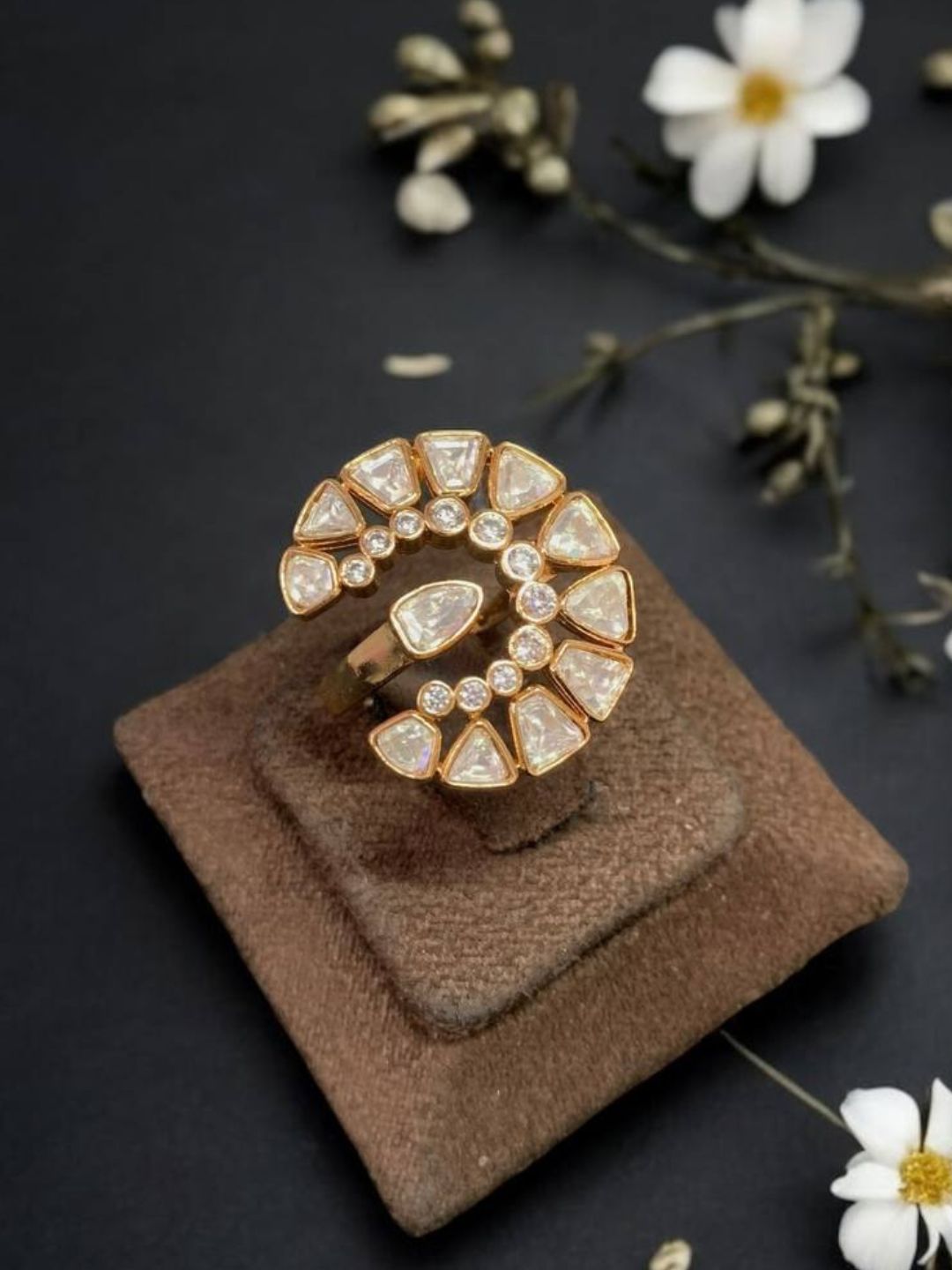 Ishhaara C Shape Adjustable Polki Ring