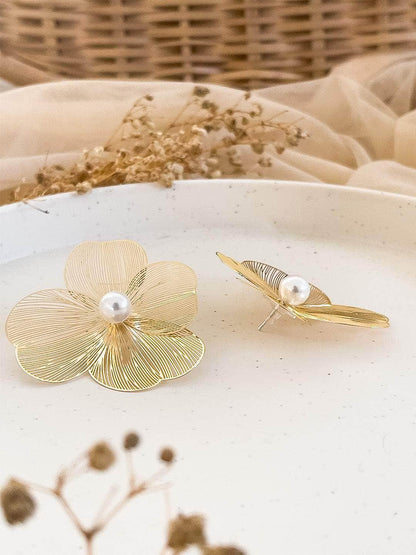 Ishhaara Camellia Brushed Finish Stud Earrings