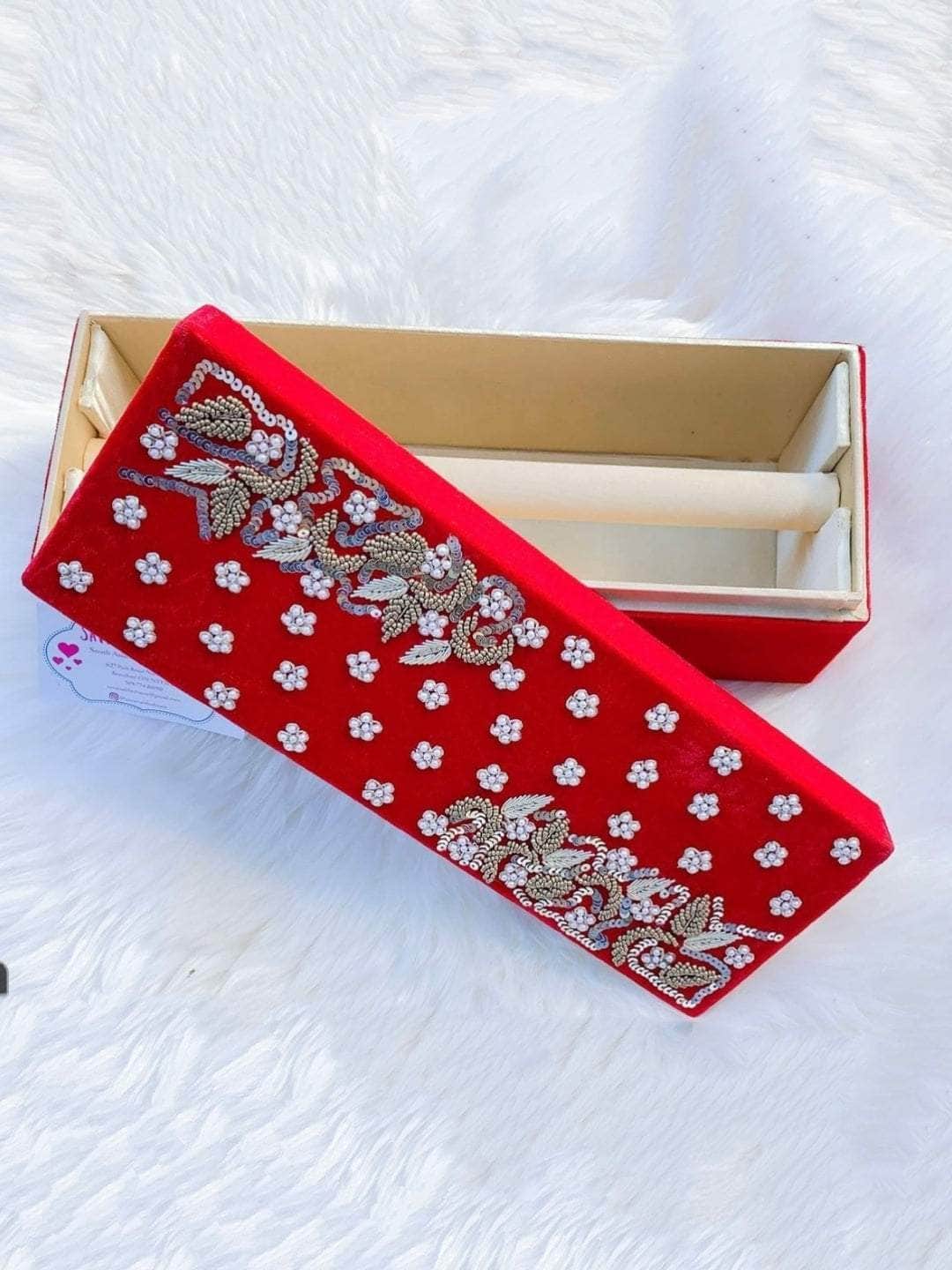 Ishhaara Canvas Red Embroidered Bridal Chura Box