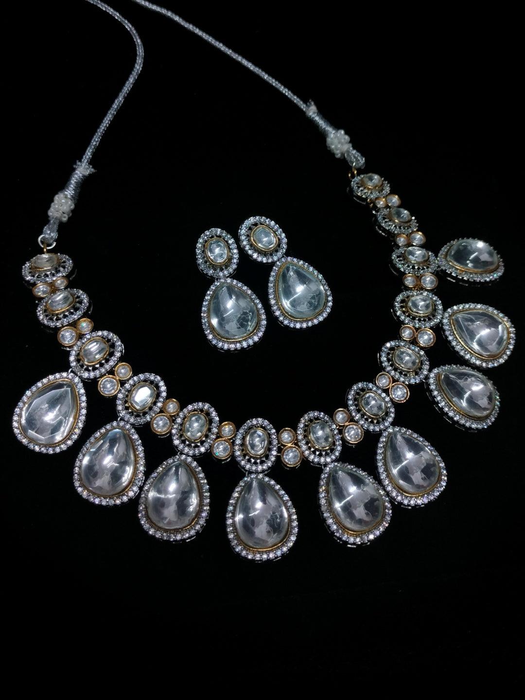 Ishhaara Carved Stone Polki Drop Necklace Set