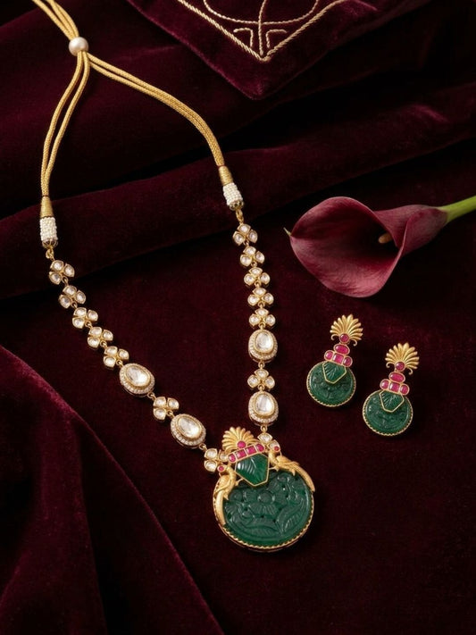 Ishhaara Carved Stone Studded Long Necklace
