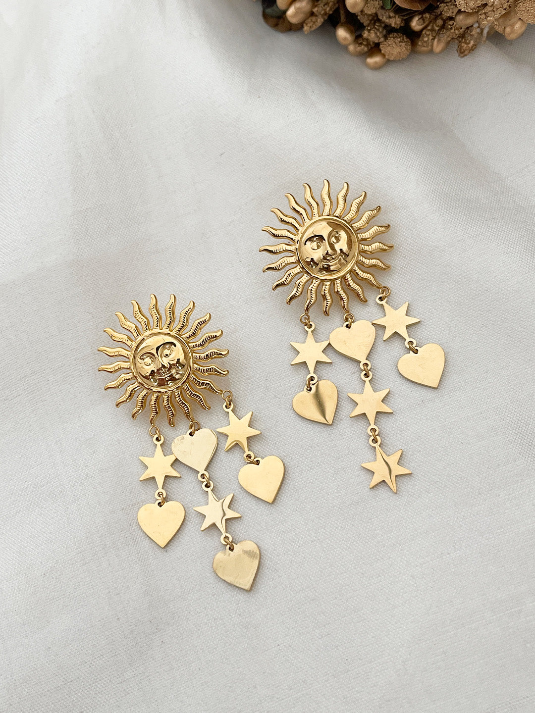 Ishhaara Celestial Sun Golden Drop Earrings