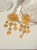 Ishhaara Celestial Sun Golden Drop Earrings