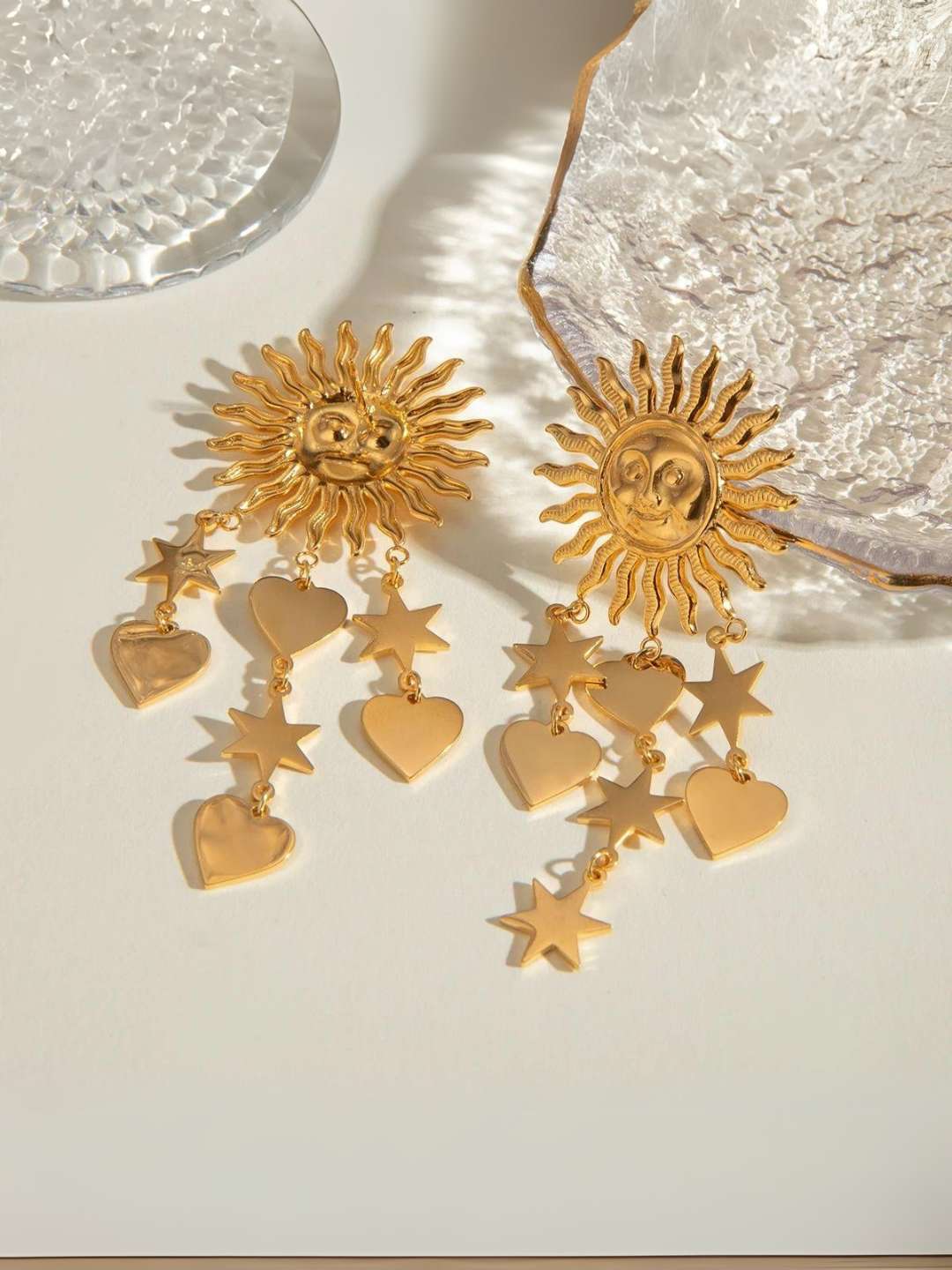 Ishhaara Celestial Sun Golden Drop Earrings