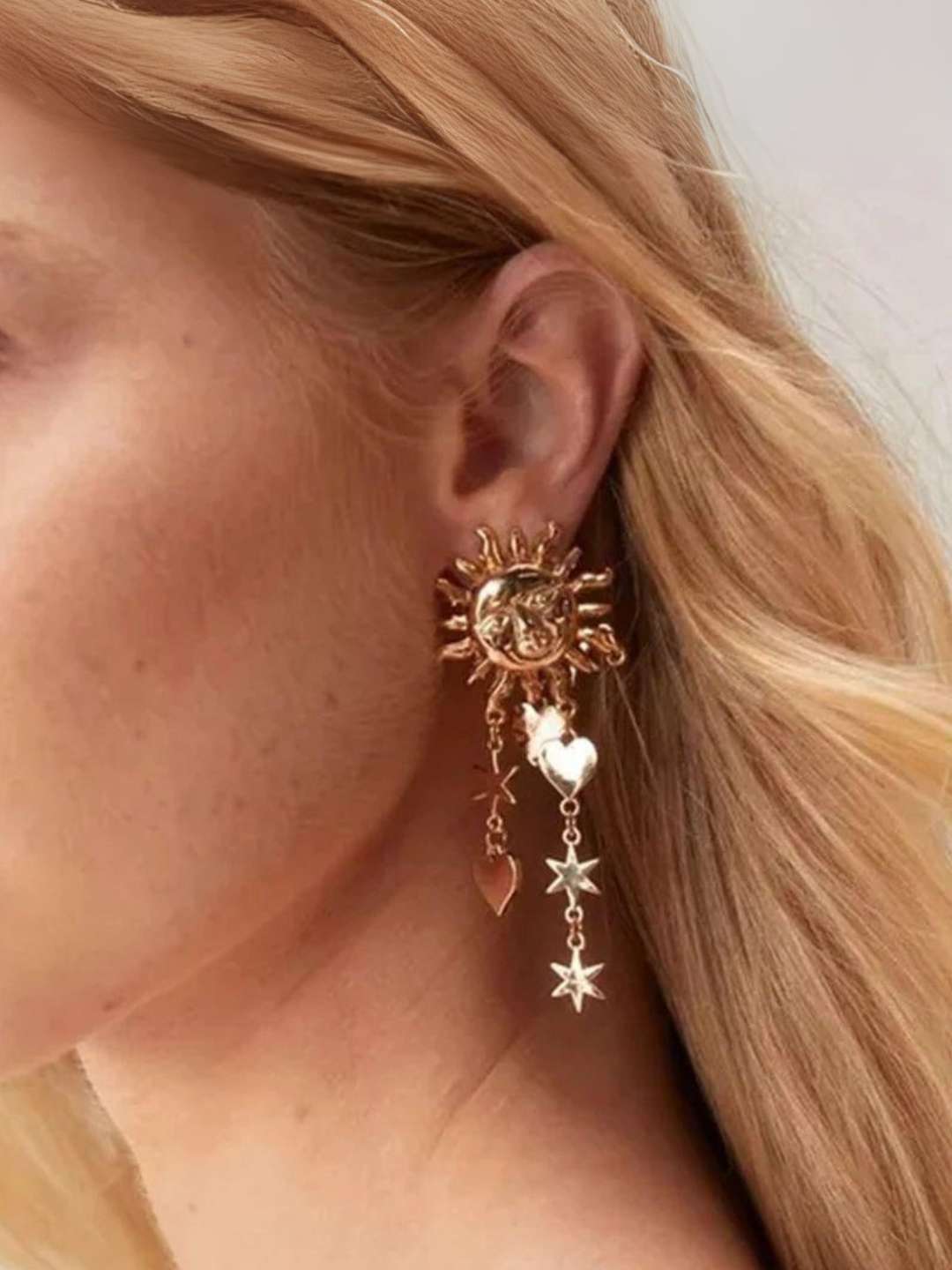 Ishhaara Celestial Sun Golden Drop Earrings