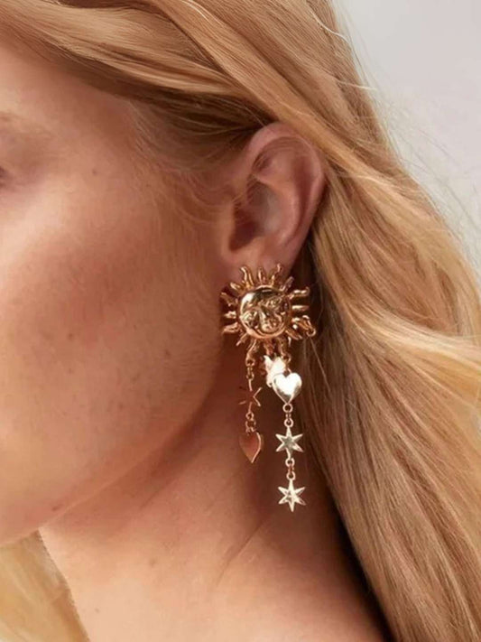 Ishhaara Celestial Sun Golden Drop Earrings