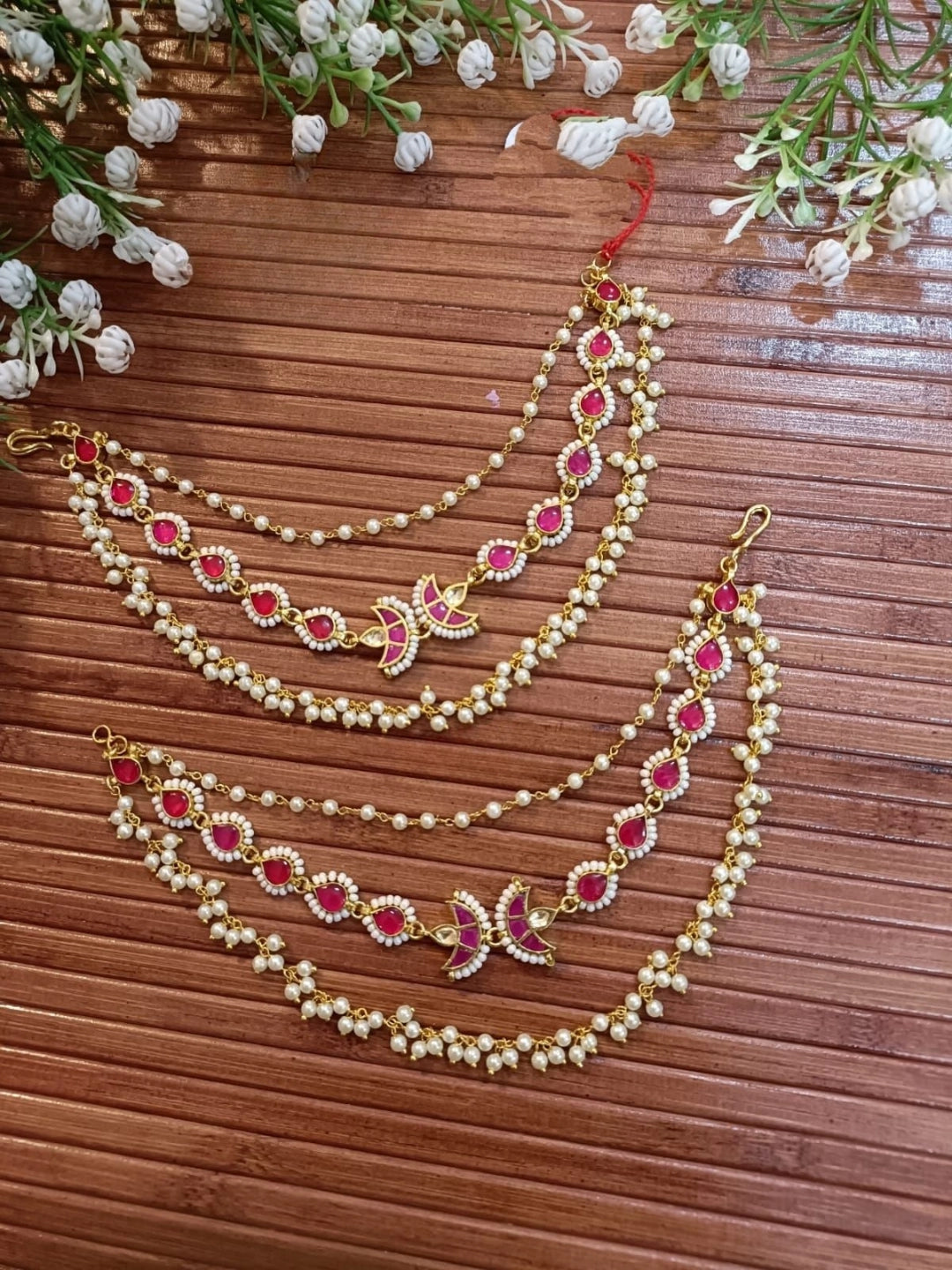 Ishhaara Chand Shaped Pachi Kundan And Pearl Studded Earchains