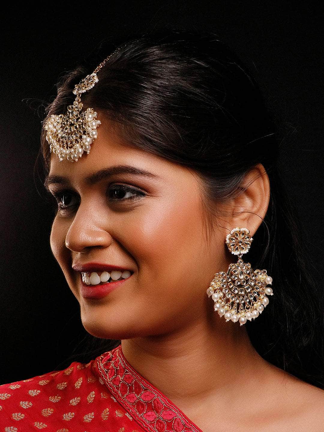 Ishhaara Chandbali Single Flower Teeka and Classic Chandbali Earrings Set
