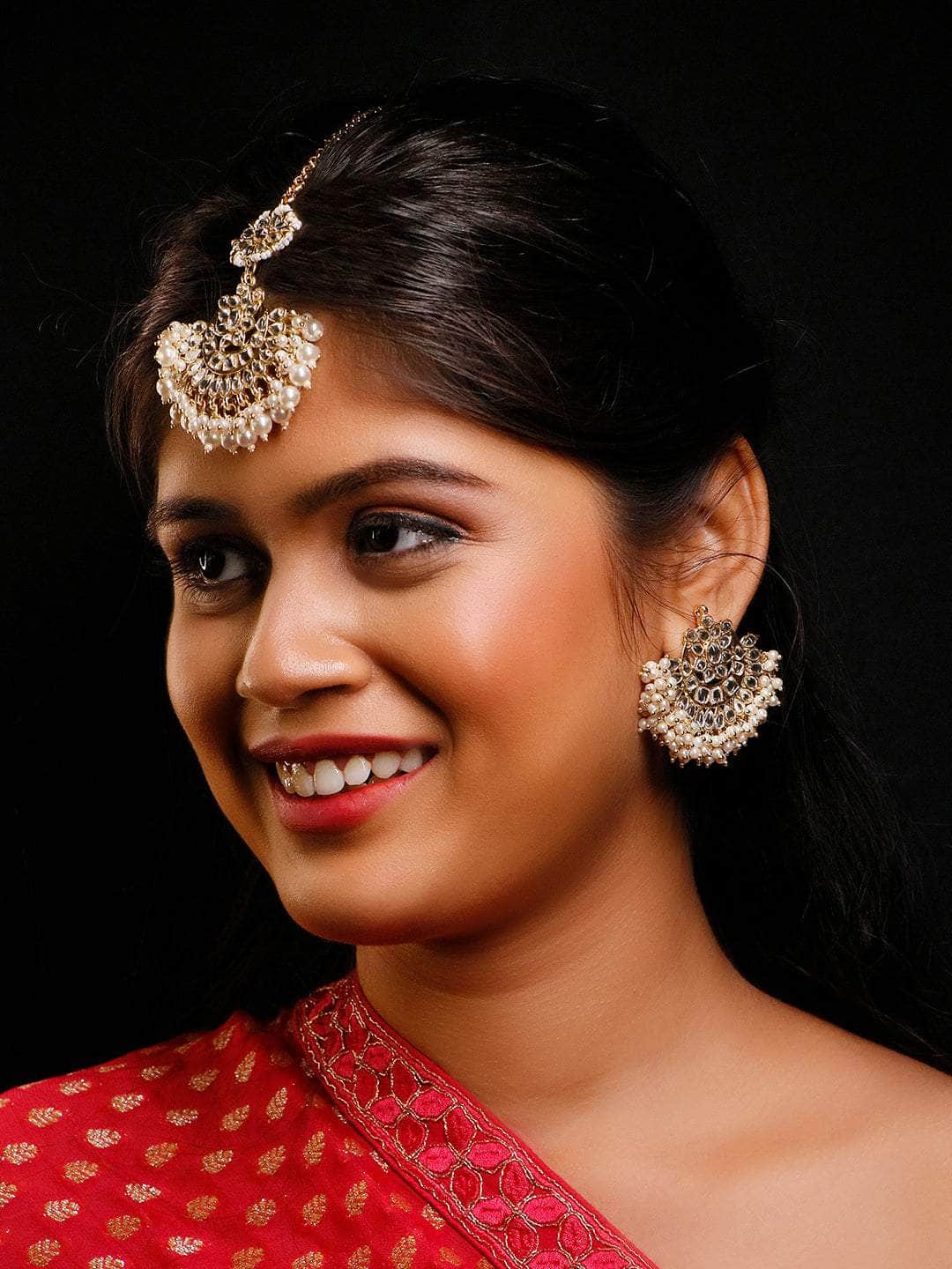 Ishhaara Chandbali Single Flower Teeka and Motif Earring Set