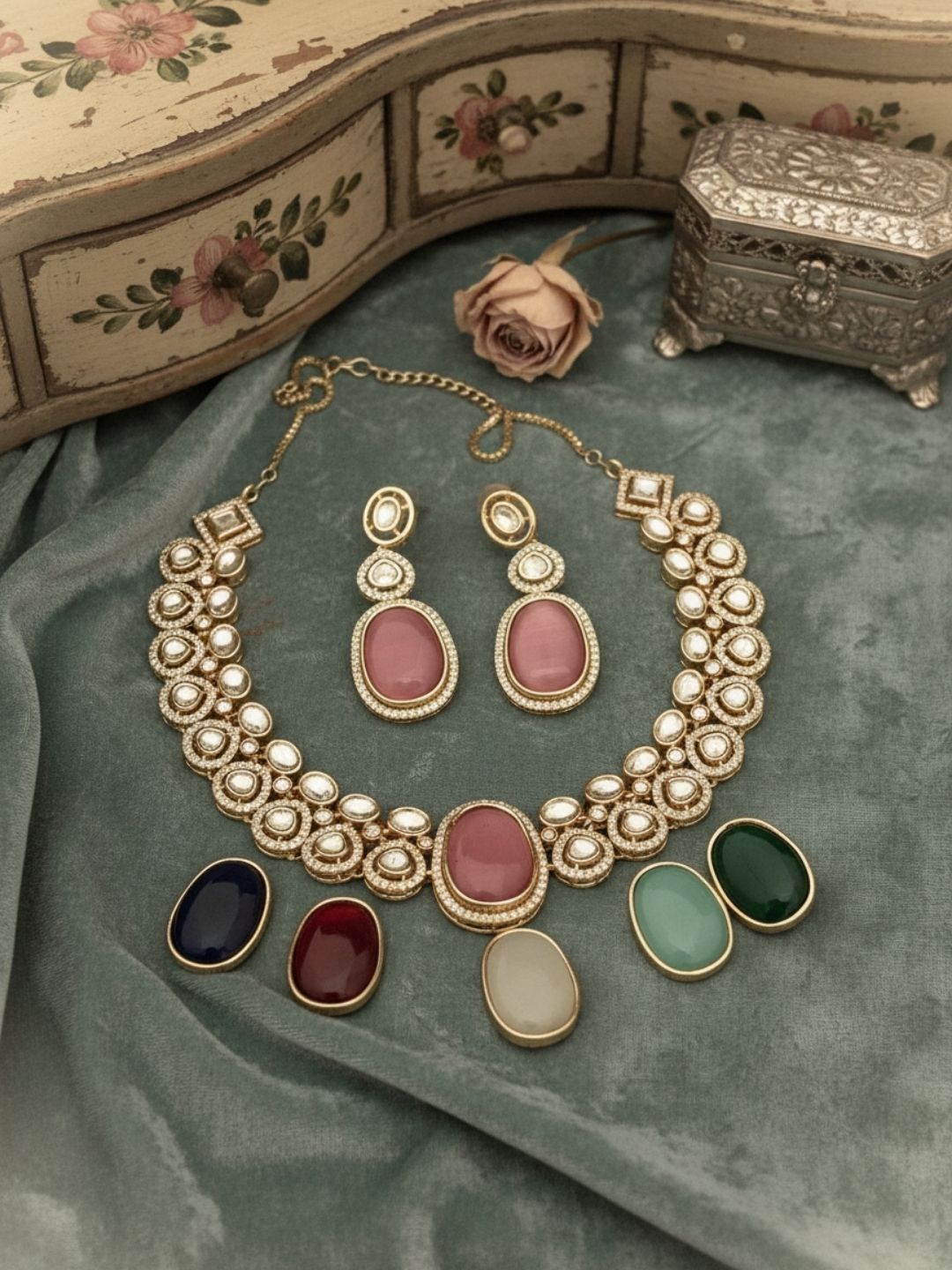 Ishhaara Changeable Stones Embeded Polki Necklace