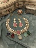 Ishhaara Changeable Stones Embeded Polki Necklace
