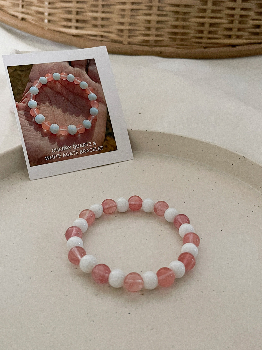 Ishhaara Cherry Quartz And White Agate Bracelet