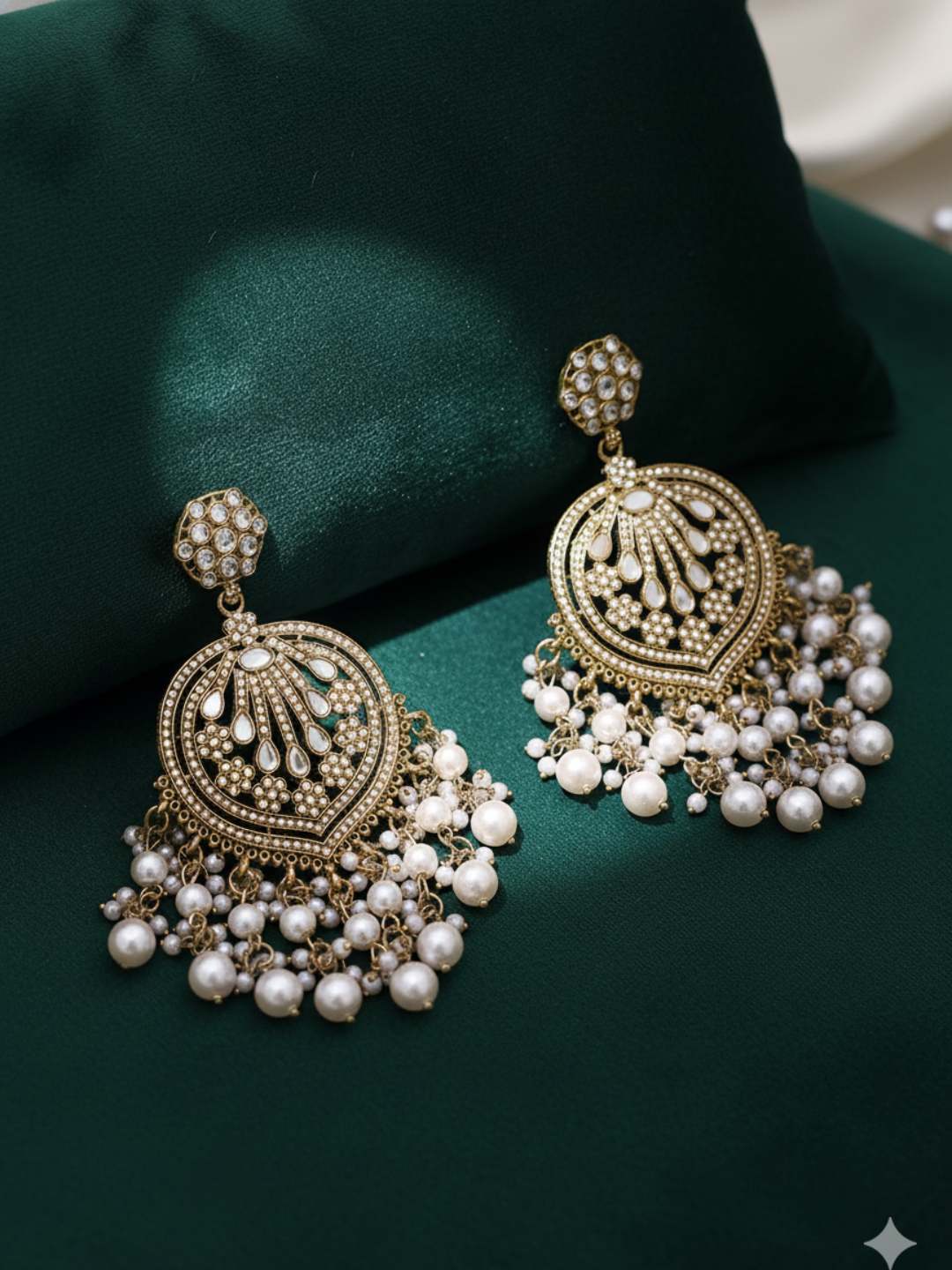 Ishhaara Circular Kundan And Pearl Studded Drop Earrings