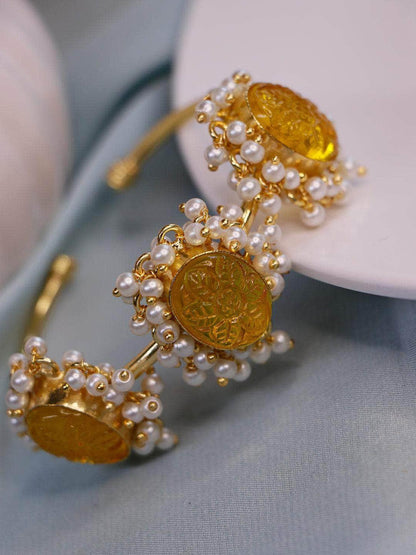 Ishhaara Citrine Hydro Carved Hand Cuff Yellow