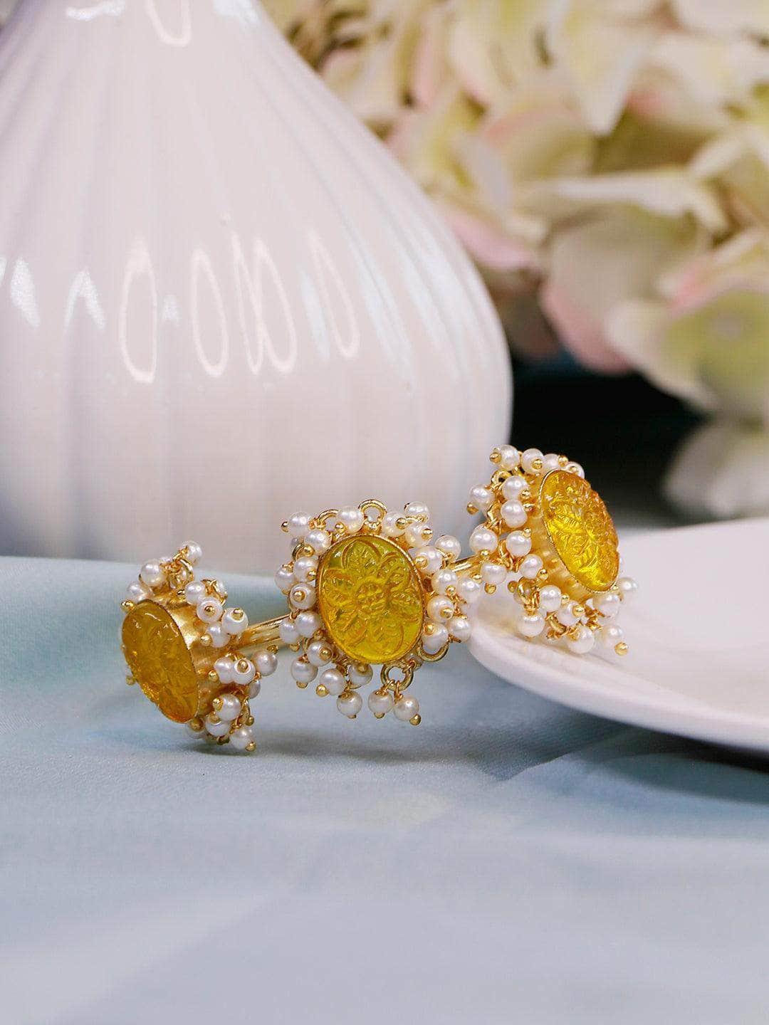 Ishhaara Citrine Hydro Carved Hand Cuff Yellow