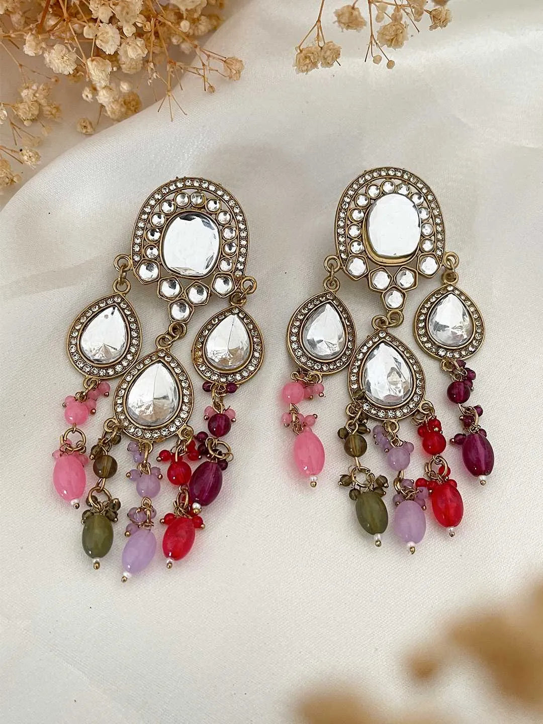 Ishhaara Classic Kundan Studded Ethnic Drop Earrings