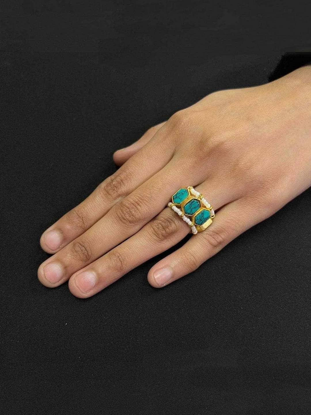 Ishhaara Classic Polki Stone Ring Light Blue