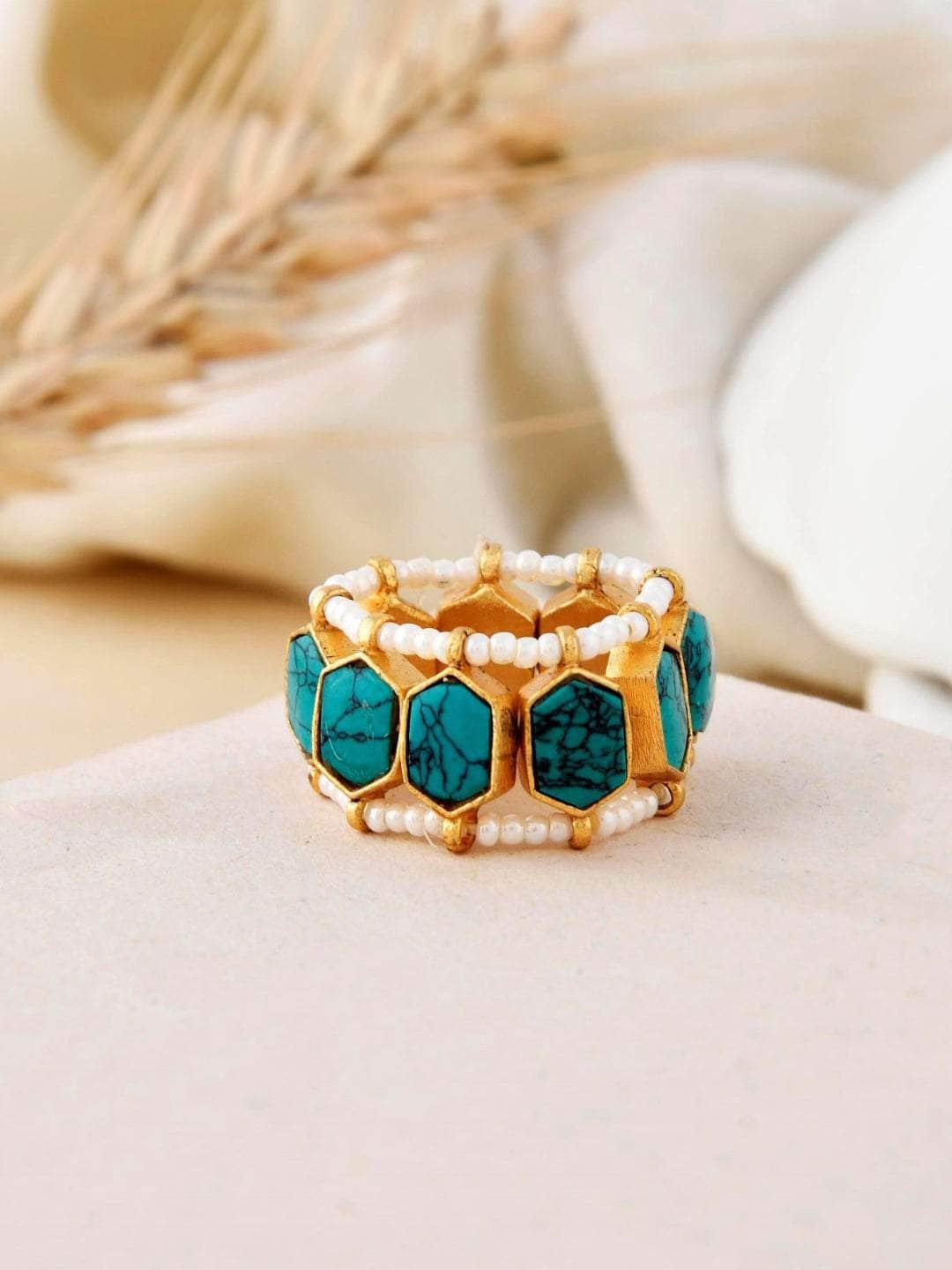 Ishhaara Classic Polki Stone Ring Light Blue