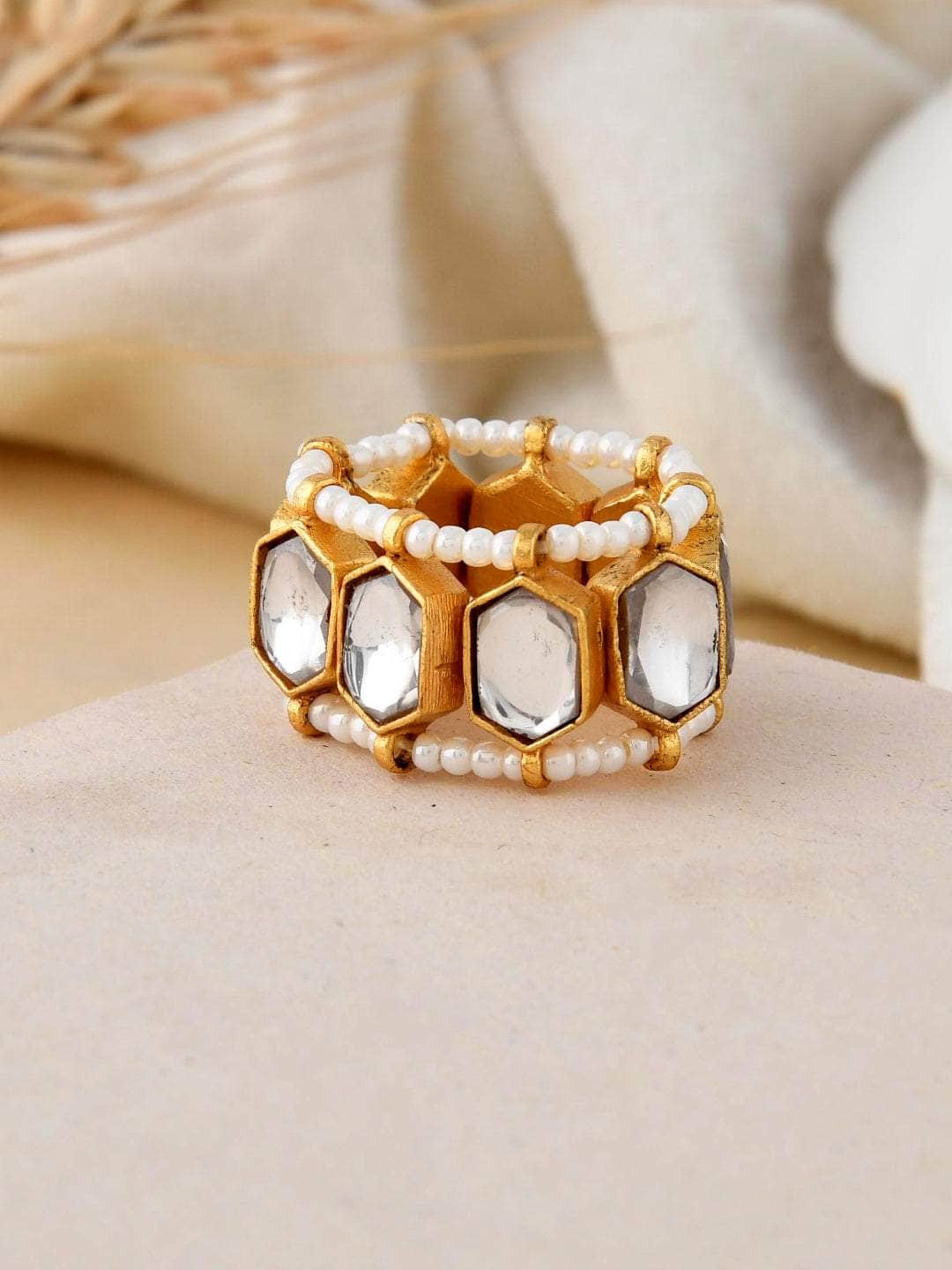 Ishhaara Classic Polki Stone Ring - White