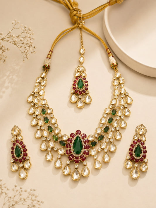 Ishhaara Classy Moissanite Polki Necklace Set