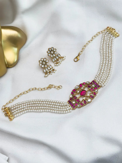 Ishhaara Classy Red Pendant Kundan Choker Set