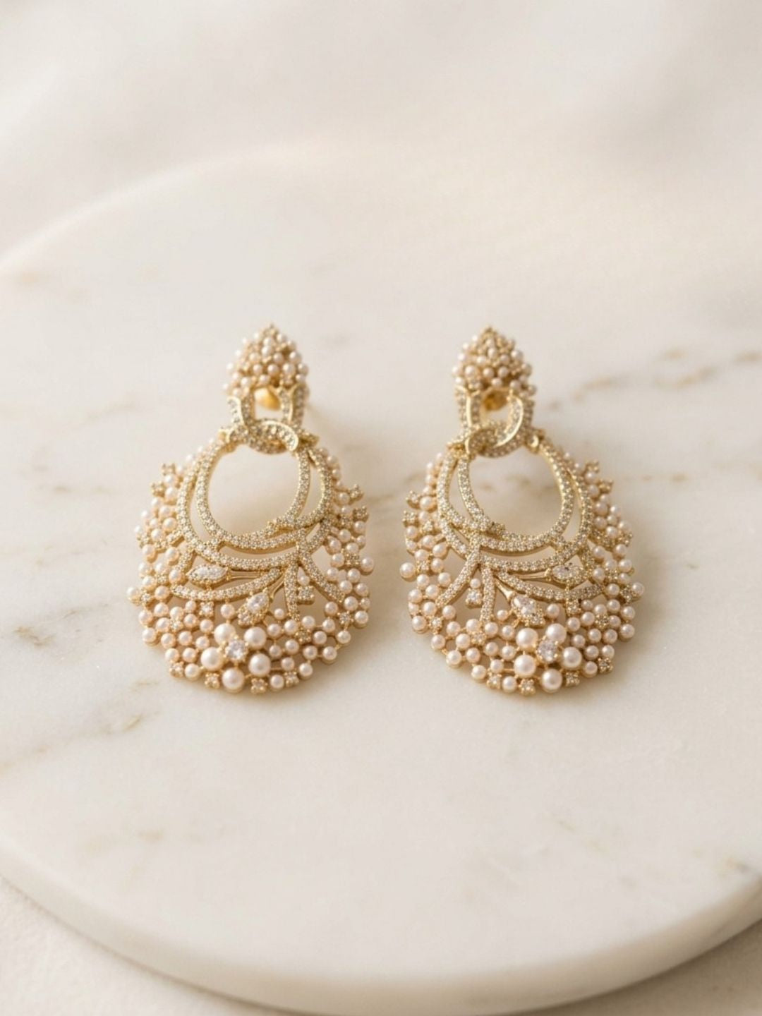 Ishhaara Cluster Pearl Chandbali Earrings