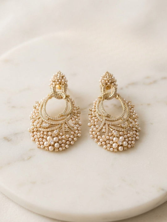 Ishhaara Cluster Pearl Chandbali Earrings