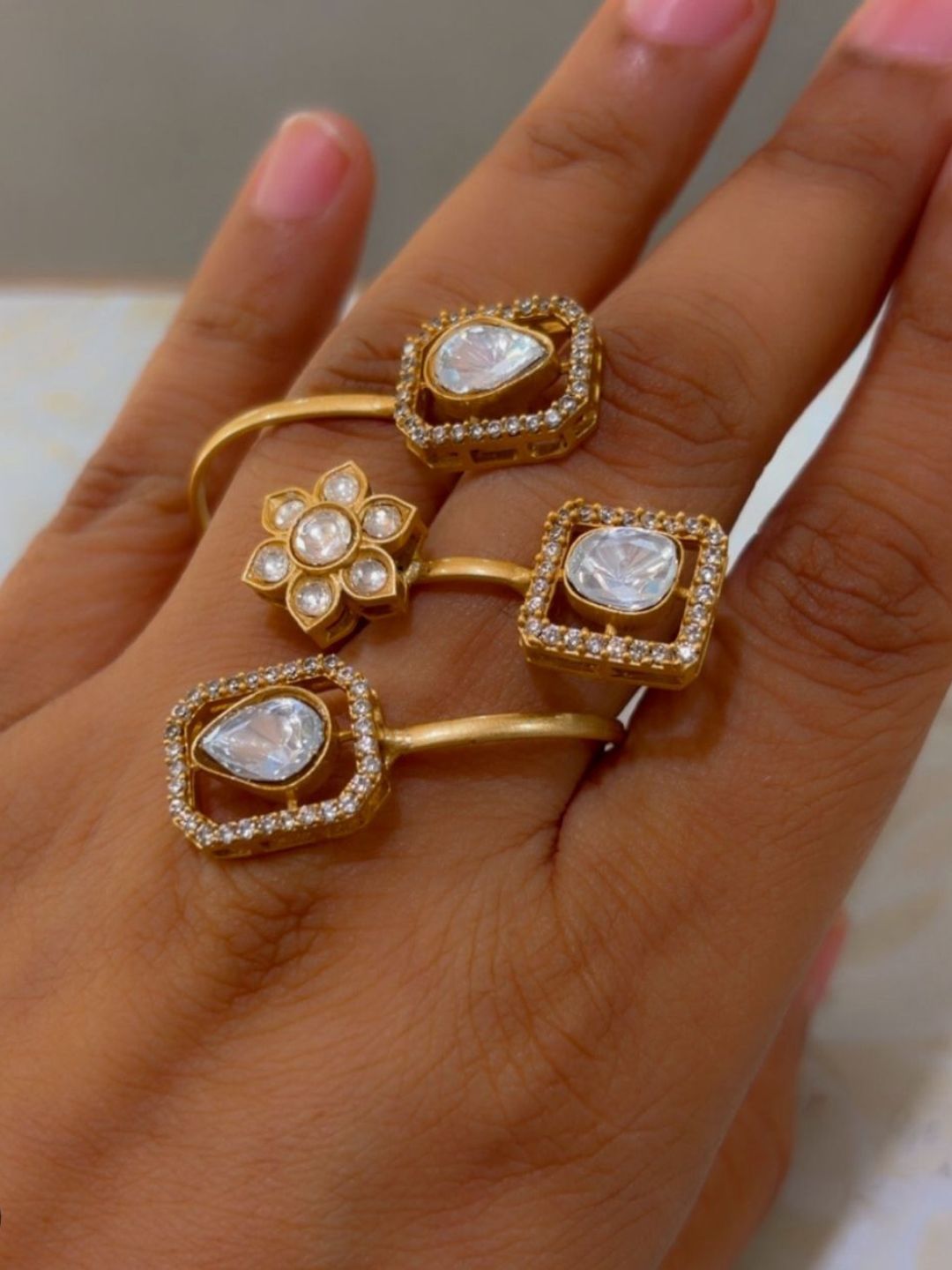 Ishhaara Cocktail Two Finger Polki Ring