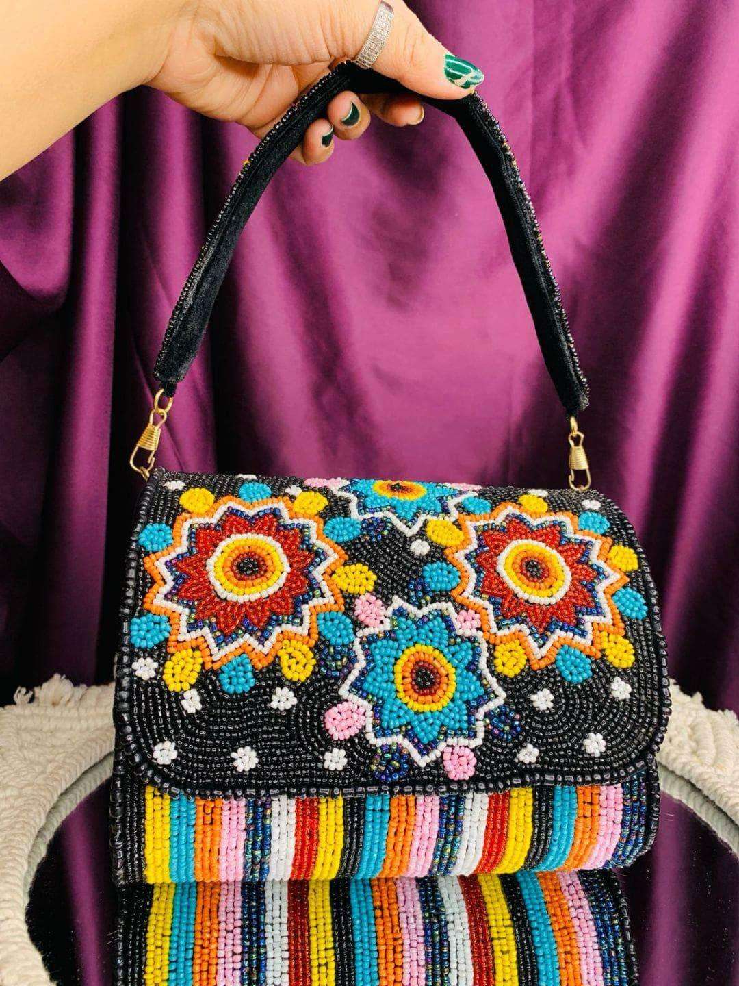 Ishhaara Colorblock Floral Decor Square Bag