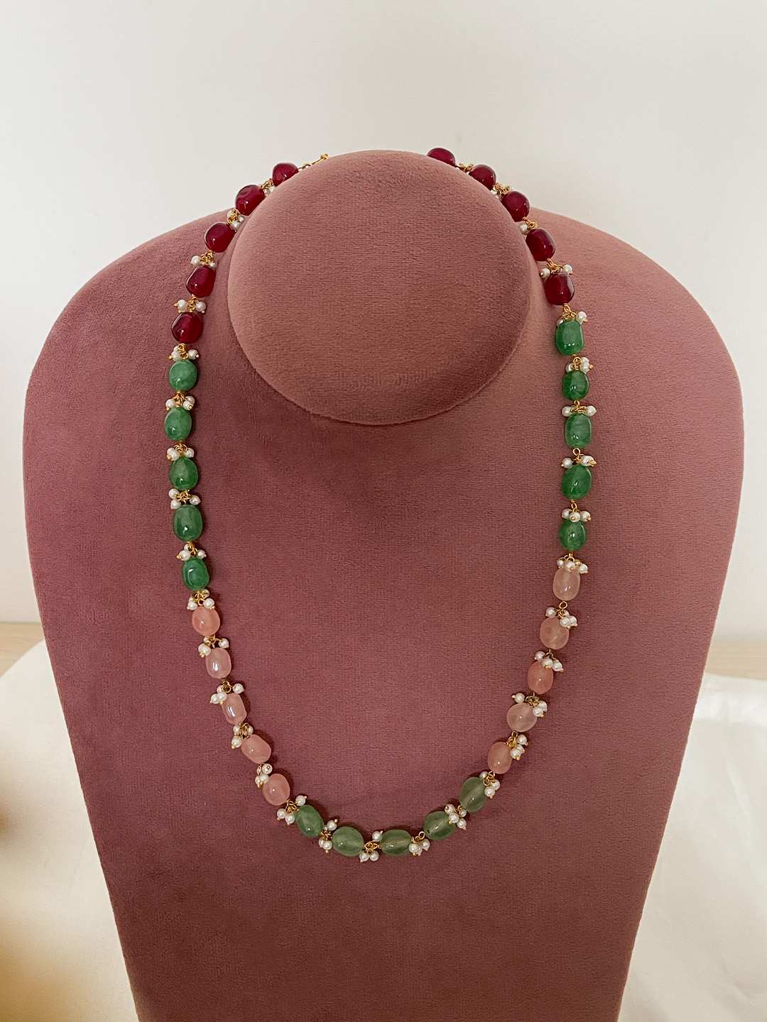 Ishhaara Colored Semi Precious Stone And Pearl Beaded Necklace