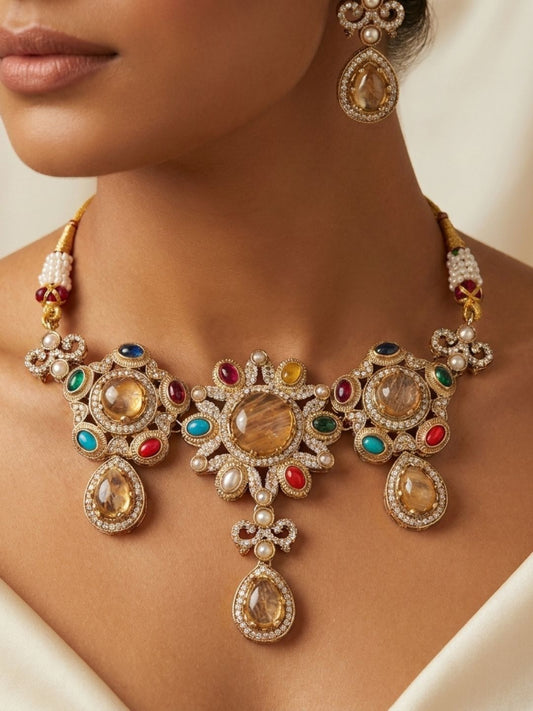 Ishhaara Colourful Gold Plated Necklace