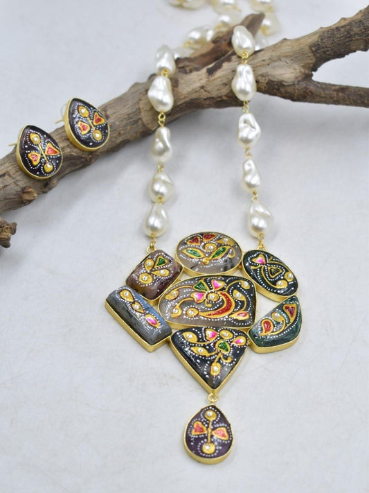 Ishhaara Colourful Meenakari Pendant Necklace Set - handcrafted Indian jewellery