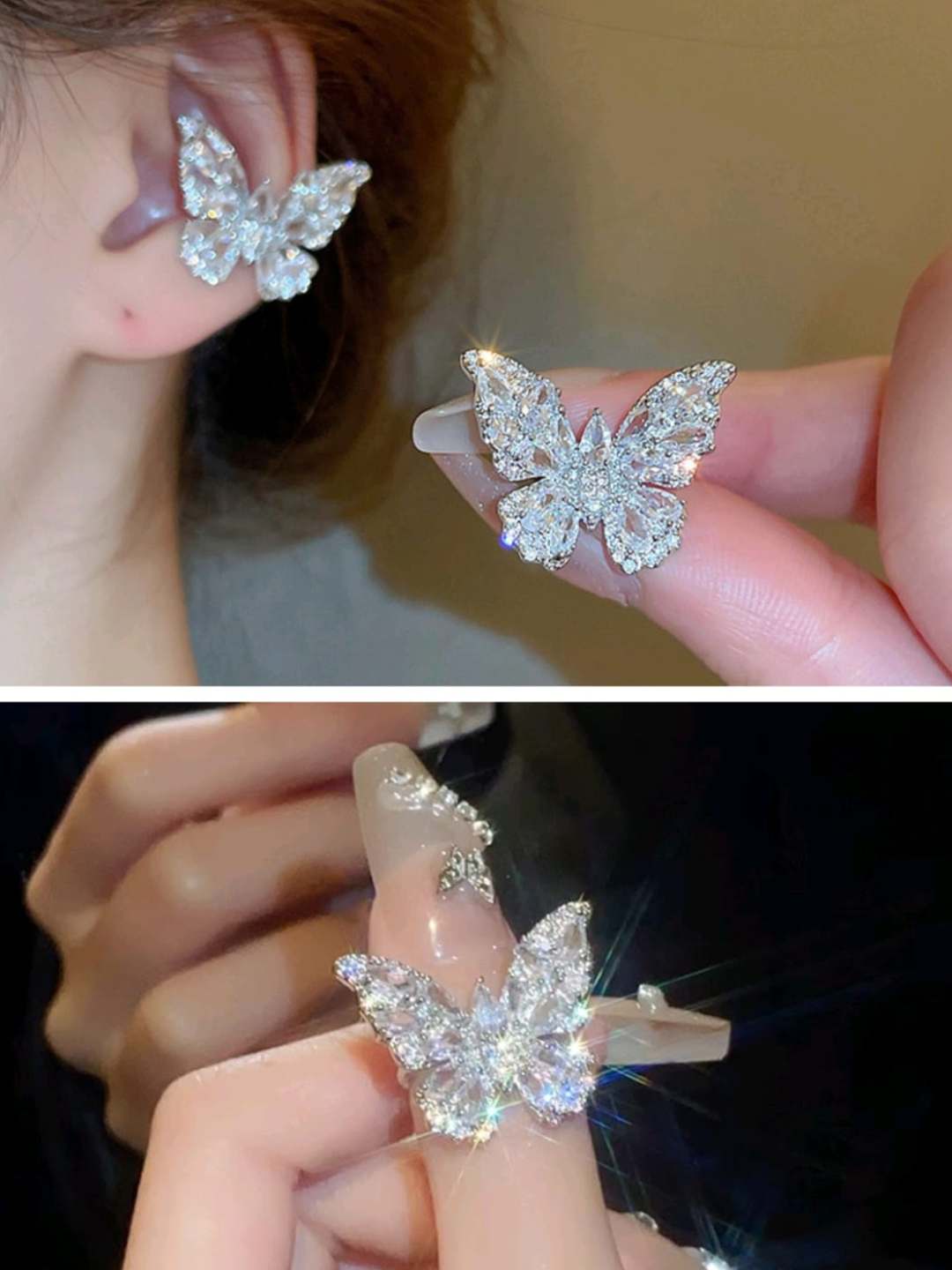 Ishhaara Combo Of Butterfly No Pierced Ear Clip And Ring