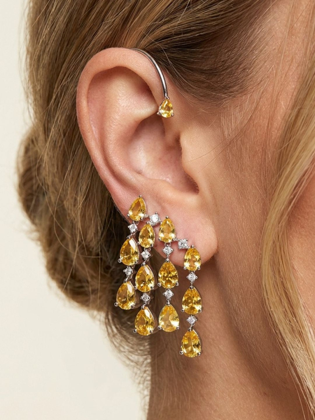 Ishhaara Contemporary American Diamond Chandbalis Earcuff Earrings