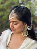 Ishhaara Contemporary Drop Earrings With Chain And Teeka