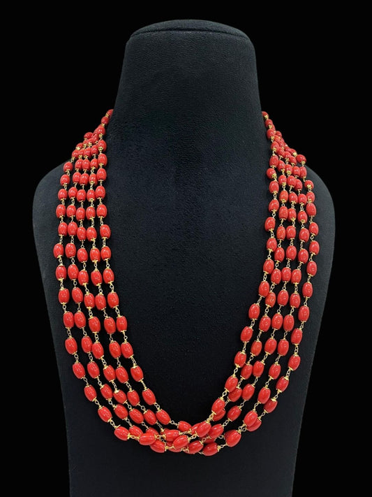 Ishhaara Coral Beaded Multi Layered Statement Necklace
